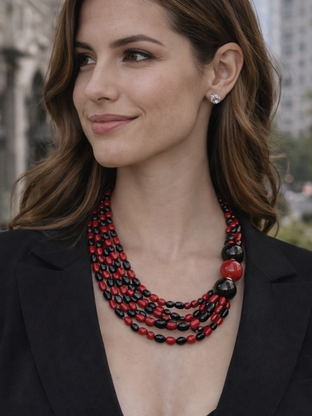 Vintage Red & Black Beaded Necklace